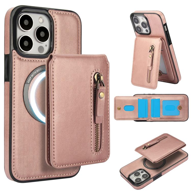 Zipper Wallet Split MagSafe Leather Back Phone Case, For iPhone 13 Pro, For iPhone 13, For iPhone 13 mini
