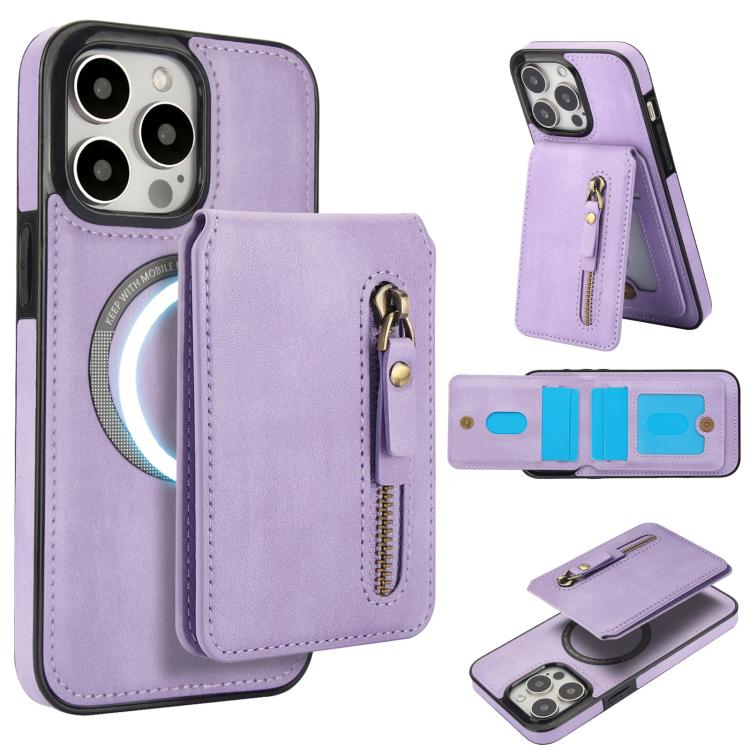 Zipper Wallet Split MagSafe Leather Back Phone Case, For iPhone 13 Pro, For iPhone 13, For iPhone 13 mini