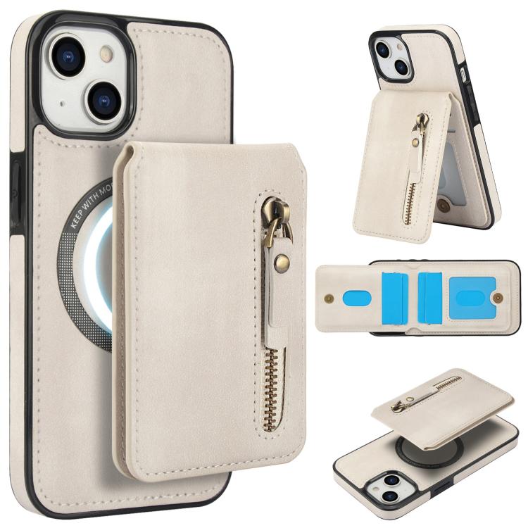 Zipper Wallet Split MagSafe Leather Back Phone Case, For iPhone 13 Pro, For iPhone 13, For iPhone 13 mini