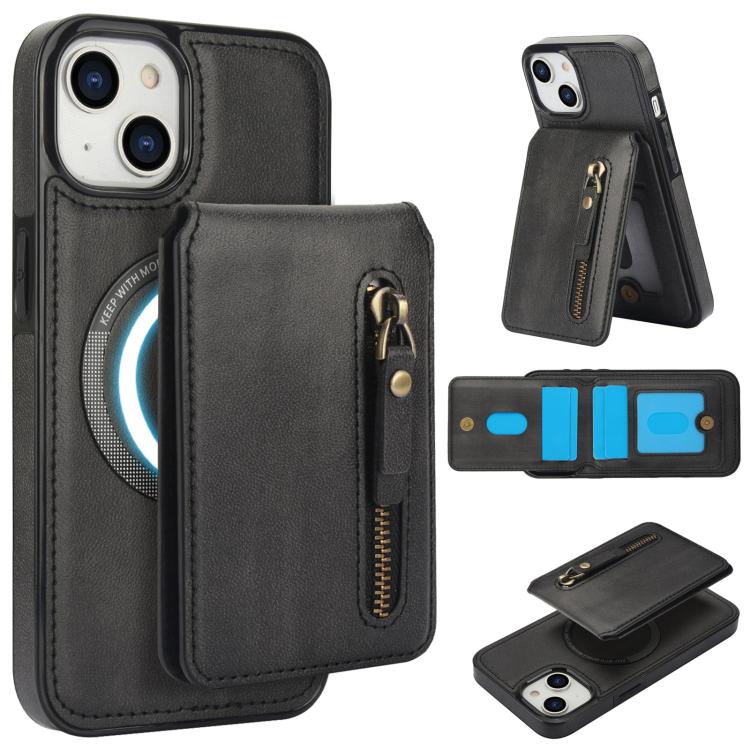 Zipper Wallet Split MagSafe Leather Back Phone Case, For iPhone 13 Pro, For iPhone 13, For iPhone 13 mini