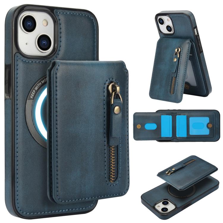 Zipper Wallet Split MagSafe Leather Back Phone Case, For iPhone 13 Pro, For iPhone 13, For iPhone 13 mini