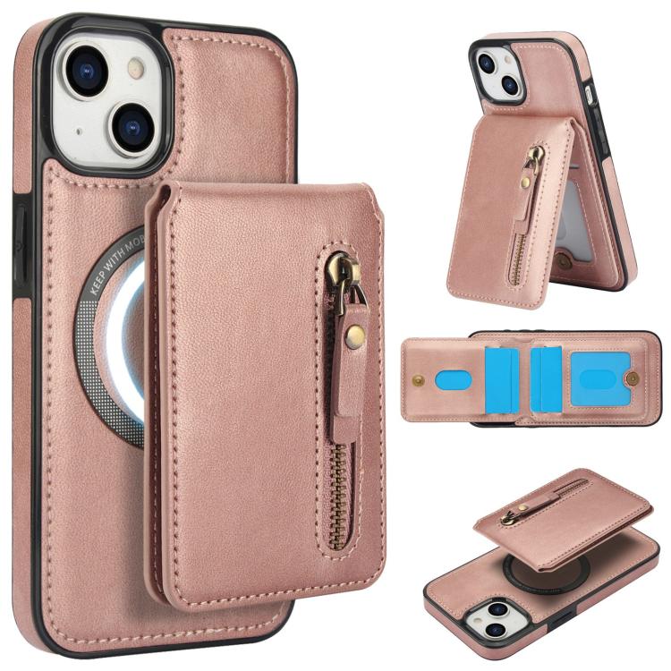Zipper Wallet Split MagSafe Leather Back Phone Case, For iPhone 13 Pro, For iPhone 13, For iPhone 13 mini