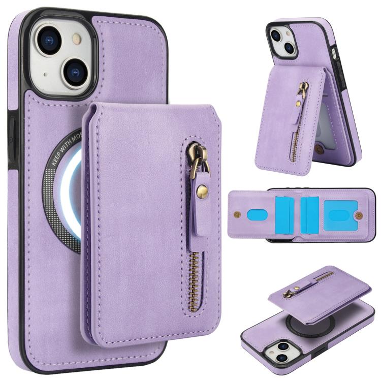 Zipper Wallet Split MagSafe Leather Back Phone Case, For iPhone 13 Pro, For iPhone 13, For iPhone 13 mini