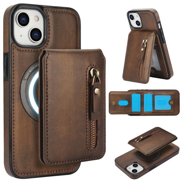 Zipper Wallet Split MagSafe Leather Back Phone Case, For iPhone 13 Pro, For iPhone 13, For iPhone 13 mini