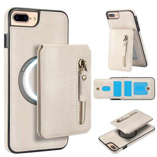 Zipper Wallet Split MagSafe Leather Back Phone Case, For iPhone 7 Plus / 8 Plus