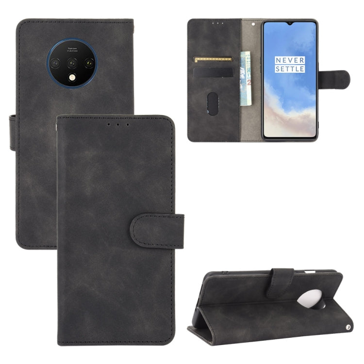 Solid Color Skin Feel Magnetic Buckle Horizontal Flip Calf Texture PU Leather Case with Holder & Card Slots & Wallet, For OnePlus 7T