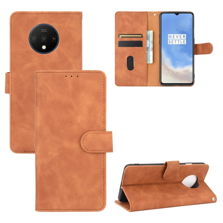 Solid Color Skin Feel Magnetic Buckle Horizontal Flip Calf Texture PU Leather Case with Holder & Card Slots & Wallet, For OnePlus 7T