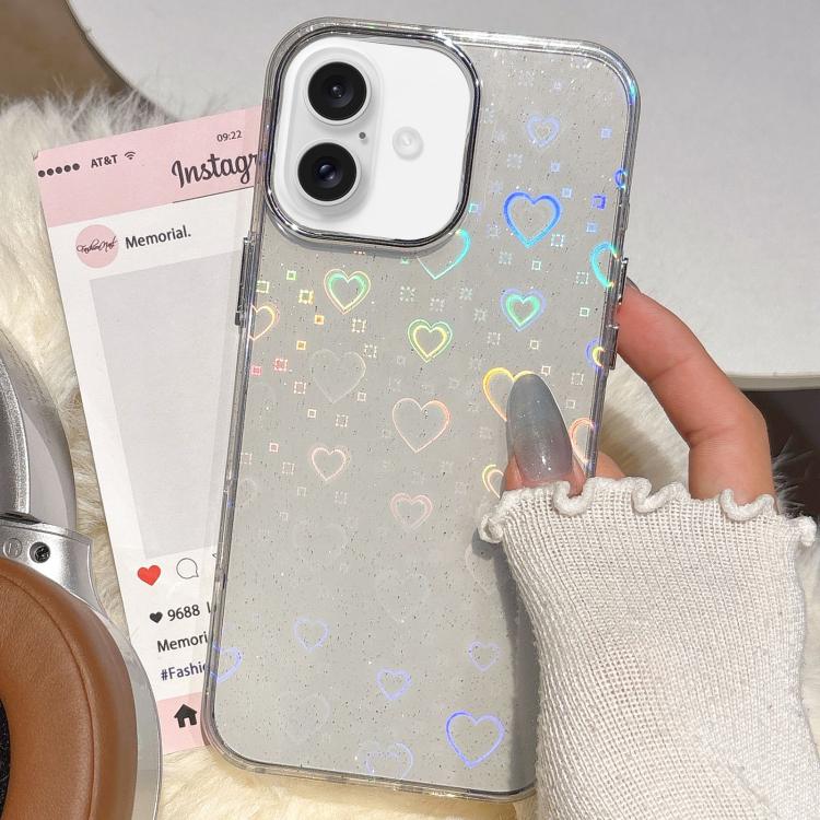 3D Heart IMD Hybrid TPU Phone Case, For iPhone 16 Pro Max, For iPhone 16 Pro, For iPhone 16 Plus, For iPhone 16