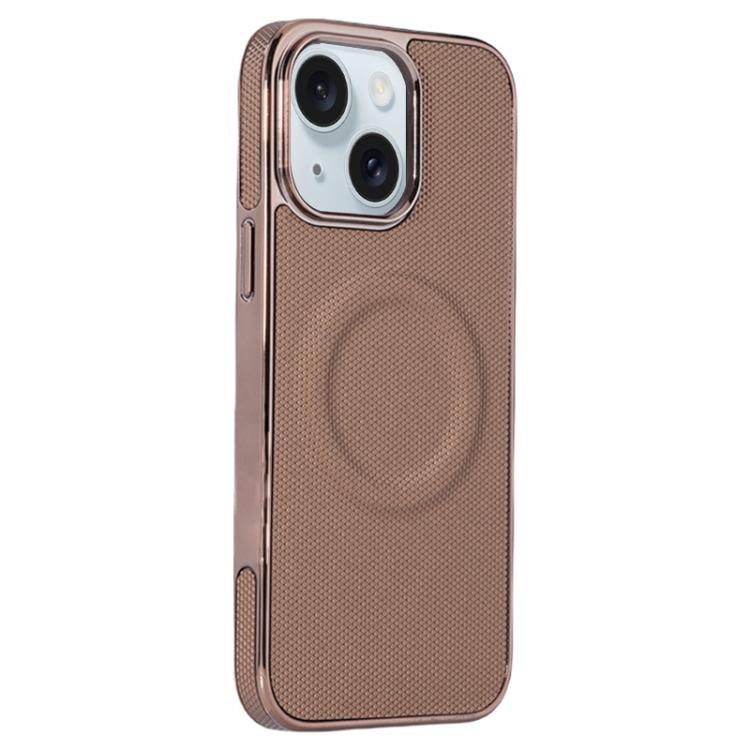 Electroplating Soft Side Sticker Leather MagSafe Phone Case, For iPhone 15, For iPhone 14 Plus, For iPhone 14, For iPhone 14 Pro