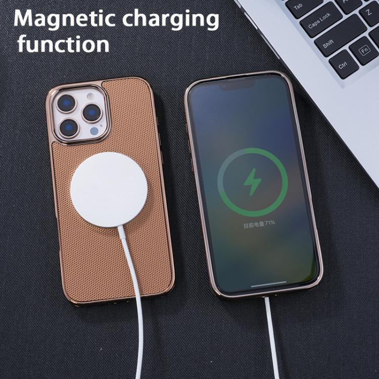 Electroplating Soft Side Sticker Leather MagSafe Phone Case, For iPhone 15, For iPhone 14 Plus, For iPhone 14, For iPhone 14 Pro