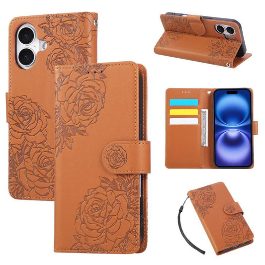 Rose Flower Embossed 3-Card Slots Leather Phone Case
