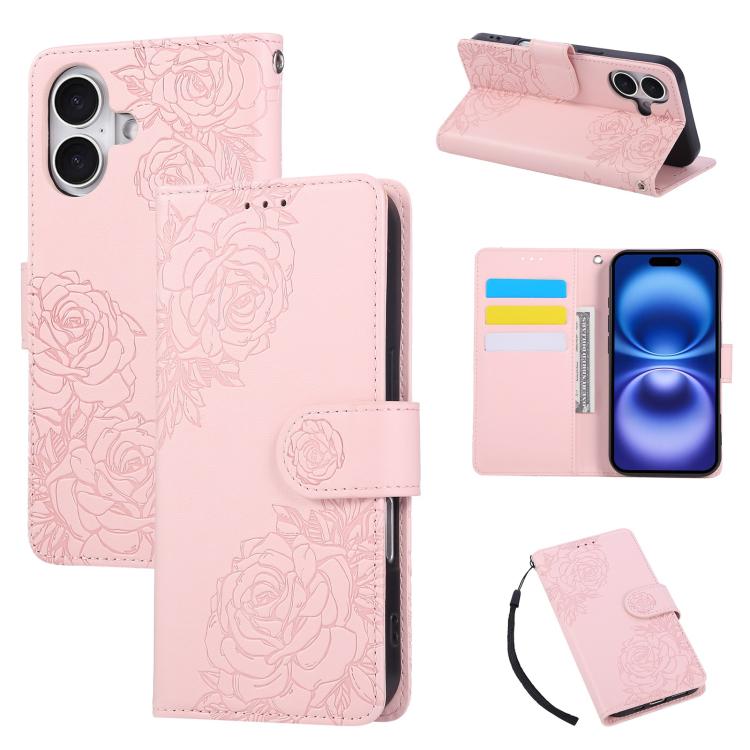 Rose Flower Embossed 3-Card Slots Leather Phone Case