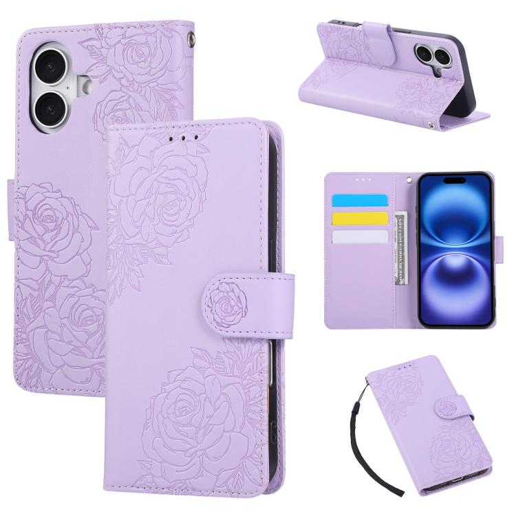 Rose Flower Embossed 3-Card Slots Leather Phone Case