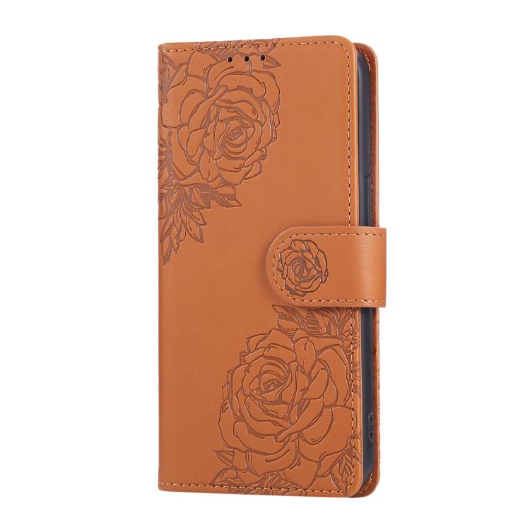 Rose Flower Embossed 3-Card Slots Leather Phone Case
