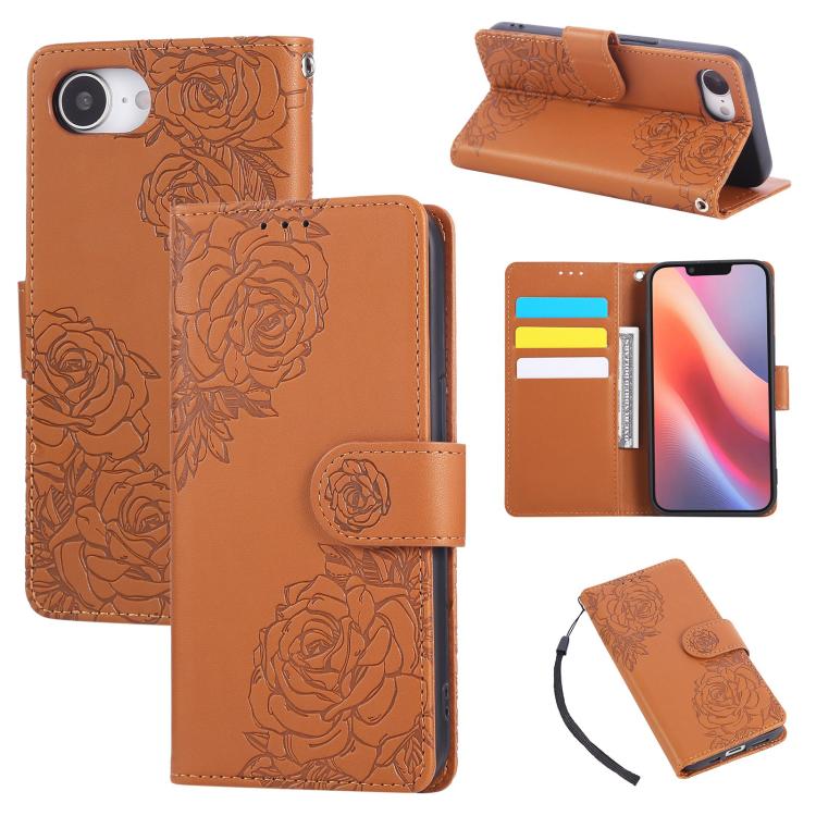 Rose Flower Embossed 3-Card Slots Leather Phone Case
