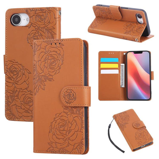 Rose Flower Embossed 3-Card Slots Leather Phone Case