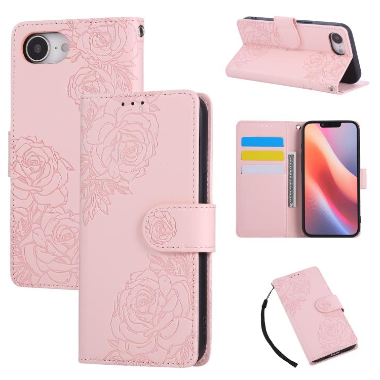 Rose Flower Embossed 3-Card Slots Leather Phone Case