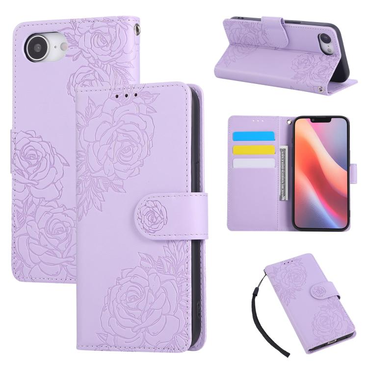 Rose Flower Embossed 3-Card Slots Leather Phone Case