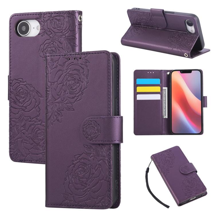 Rose Flower Embossed 3-Card Slots Leather Phone Case