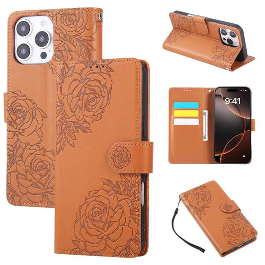 Rose Flower Embossed 3-Card Slots Leather Phone Case, For iPhone 13 Pro Max, For iPhone 13 Pro