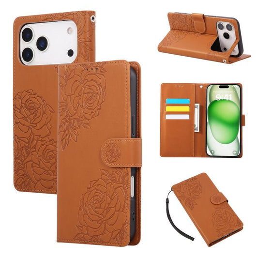 Rose Flower Embossed 3-Card Slots Leather Phone Case