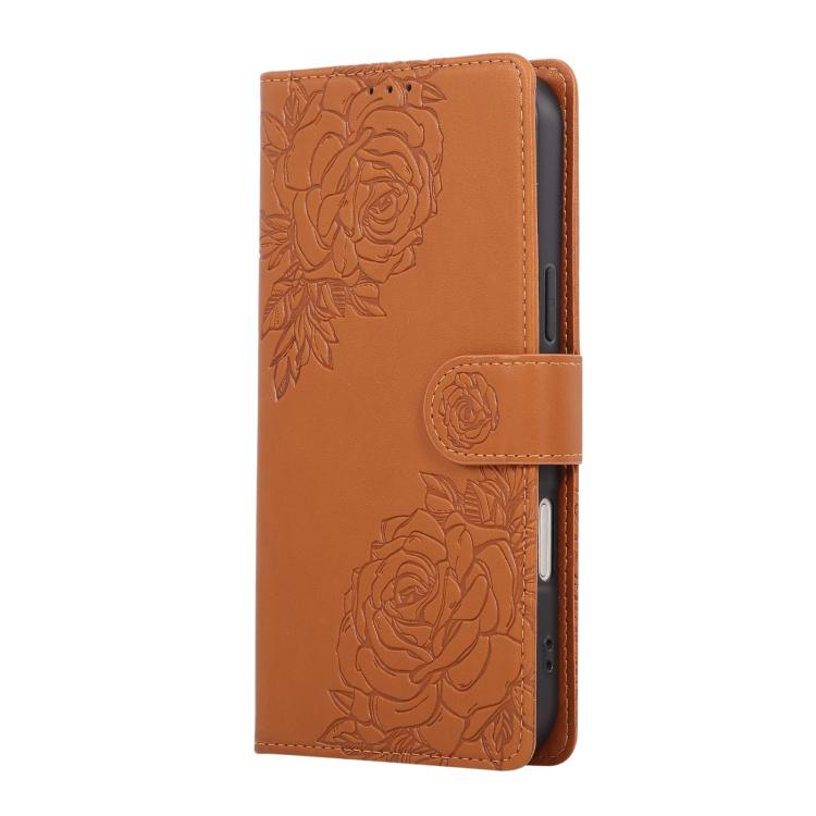 Rose Flower Embossed 3-Card Slots Leather Phone Case
