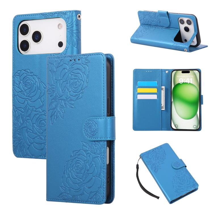 Rose Flower Embossed 3-Card Slots Leather Phone Case