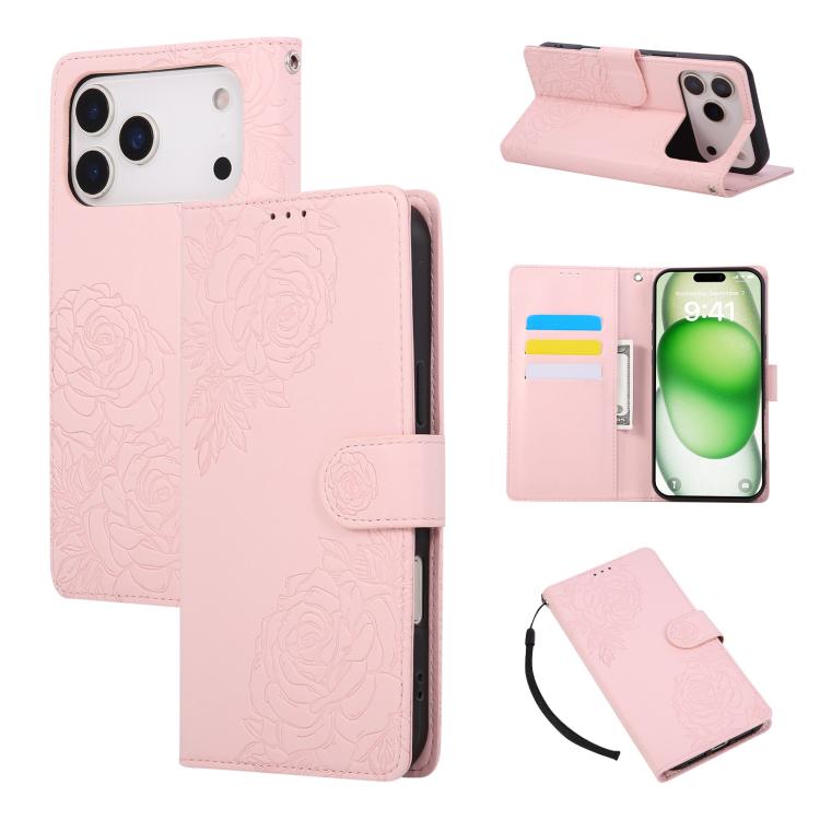 Rose Flower Embossed 3-Card Slots Leather Phone Case