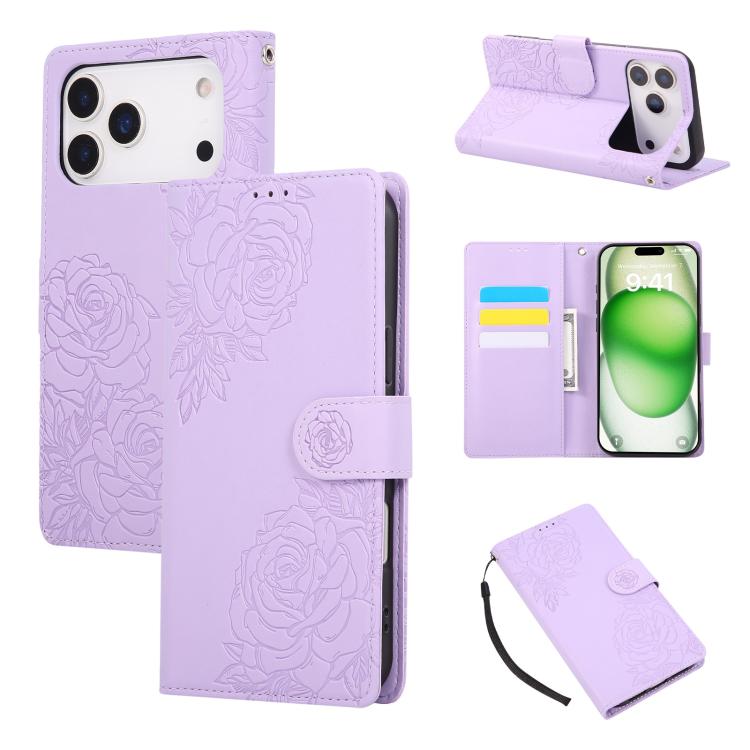 Rose Flower Embossed 3-Card Slots Leather Phone Case