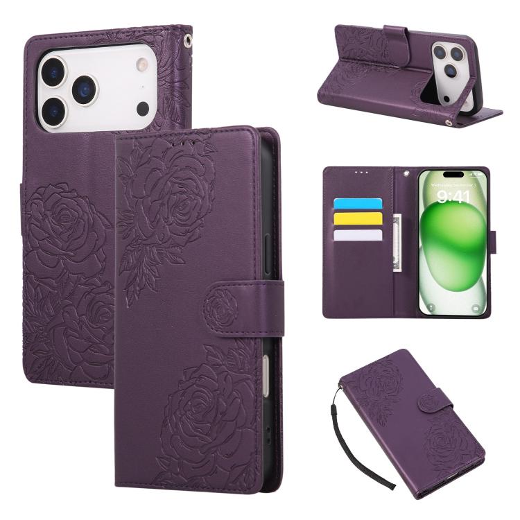 Rose Flower Embossed 3-Card Slots Leather Phone Case