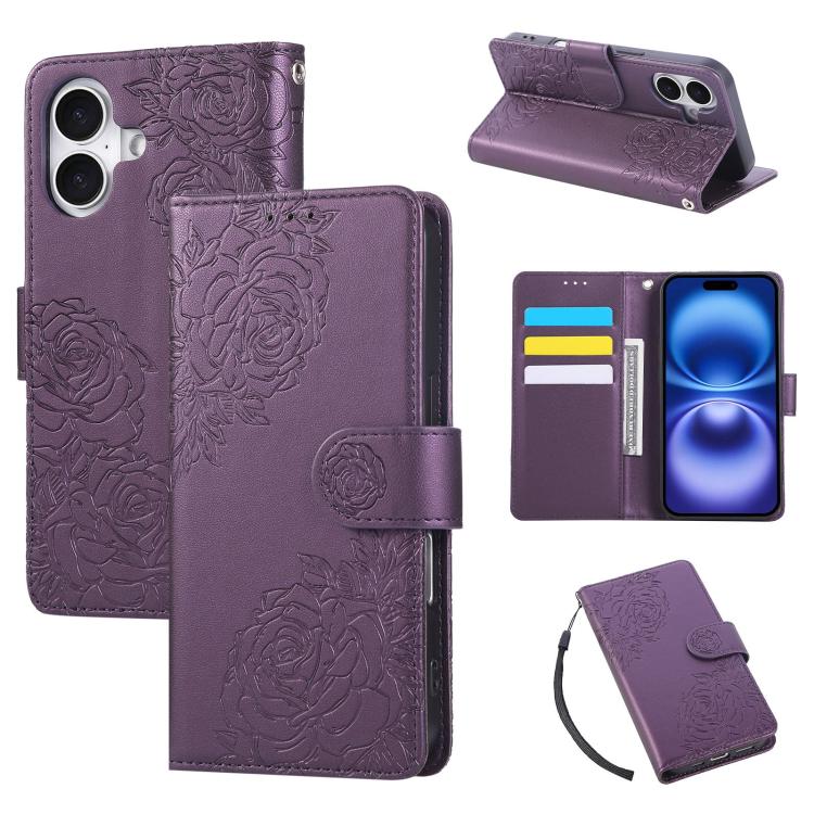 Rose Flower Embossed 3-Card Slots Leather Phone Case