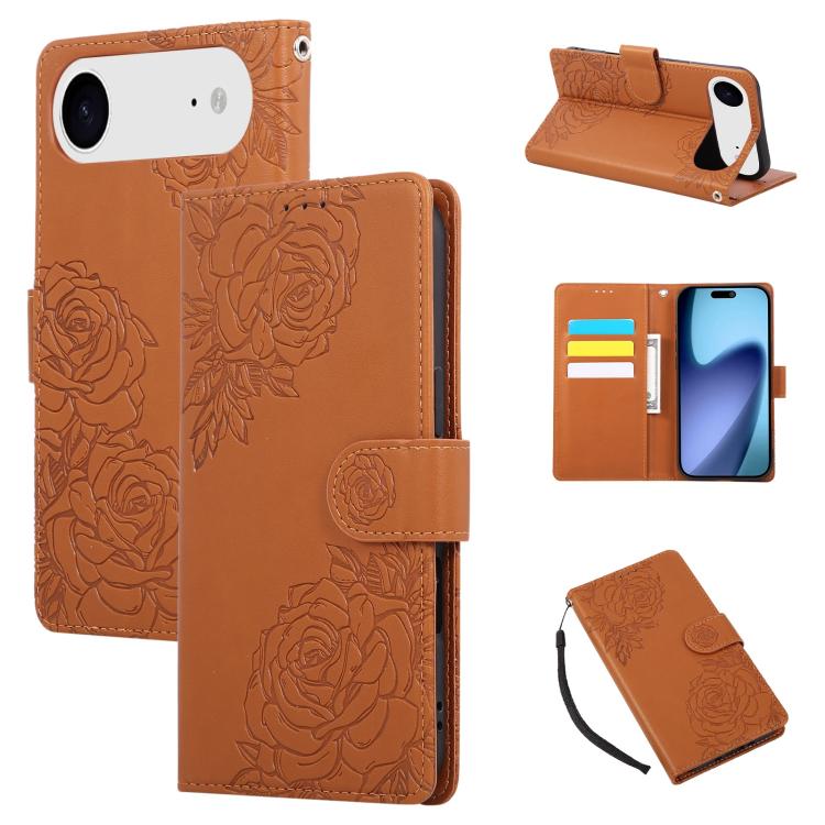 Rose Flower Embossed 3-Card Slots Leather Phone Case