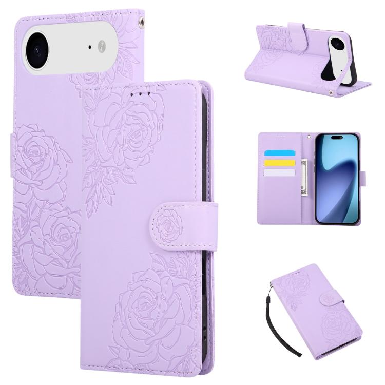 Rose Flower Embossed 3-Card Slots Leather Phone Case