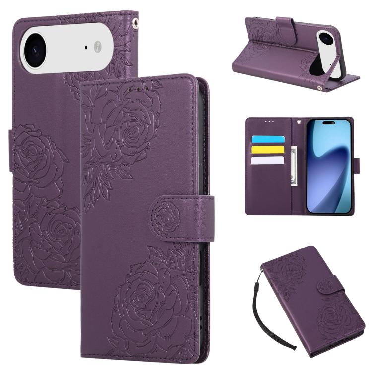 Rose Flower Embossed 3-Card Slots Leather Phone Case