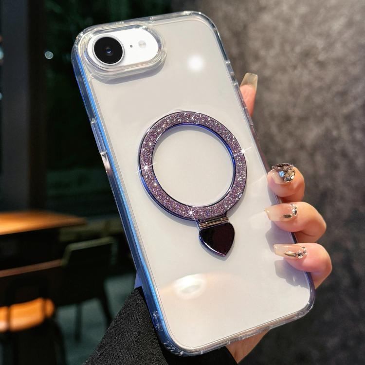 Love Glitter Powder MagSafe Holder Phone Case with Lens Film, For iPhone 16e, For iPhone 16 Pro Max, For iPhone 16 Pro, For iPhone 16, For iPhone 15 Pro Max, For iPhone 15 Pro