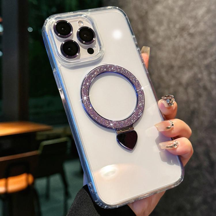 Love Glitter Powder MagSafe Holder Phone Case with Lens Film, For iPhone 16e, For iPhone 16 Pro Max, For iPhone 16 Pro, For iPhone 16, For iPhone 15 Pro Max, For iPhone 15 Pro