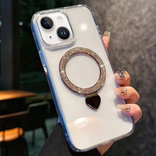 Love Glitter Powder MagSafe Holder Phone Case with Lens Film, For iPhone 15, For iPhone 14 / 13, For iPhone 14 Pro, For iPhone 14 Pro Max, For iPhone 13 Pro Max