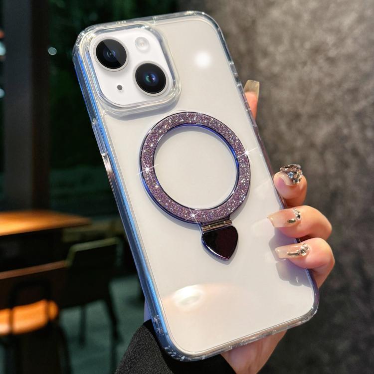 Love Glitter Powder MagSafe Holder Phone Case with Lens Film, For iPhone 15, For iPhone 14 / 13, For iPhone 14 Pro, For iPhone 14 Pro Max, For iPhone 13 Pro Max