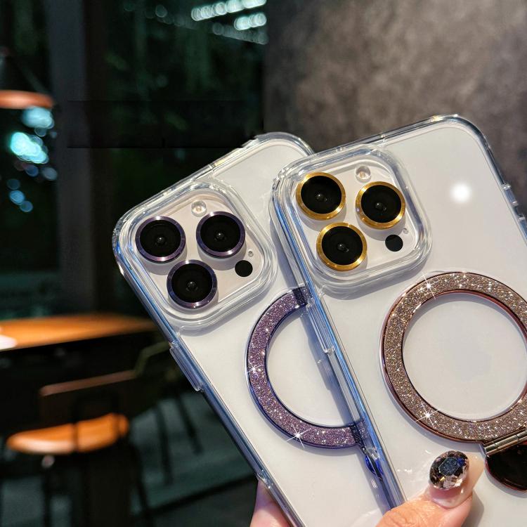 Love Glitter Powder MagSafe Holder Phone Case with Lens Film, For iPhone 15, For iPhone 14 / 13, For iPhone 14 Pro, For iPhone 14 Pro Max, For iPhone 13 Pro Max