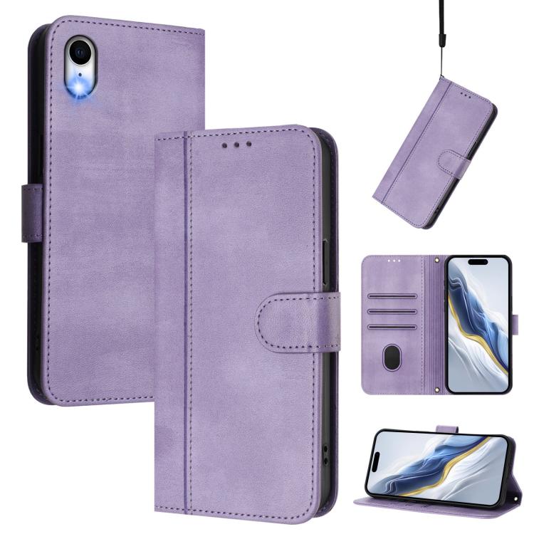Line Splicing Buckle Retro Leather Phone Case