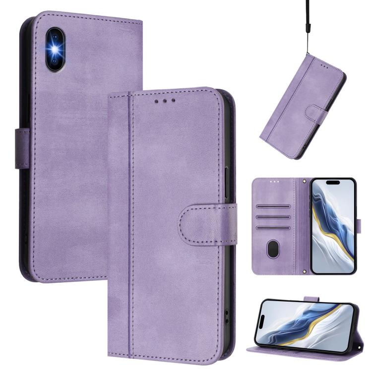 Line Splicing Buckle Retro Leather Phone Case