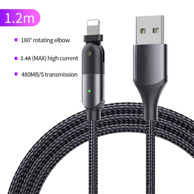 2.4A USB to 8 Pin 180 Degree Rotating Elbow Charging Cable, 1.2m 8 Pin, 2m 8 Pin