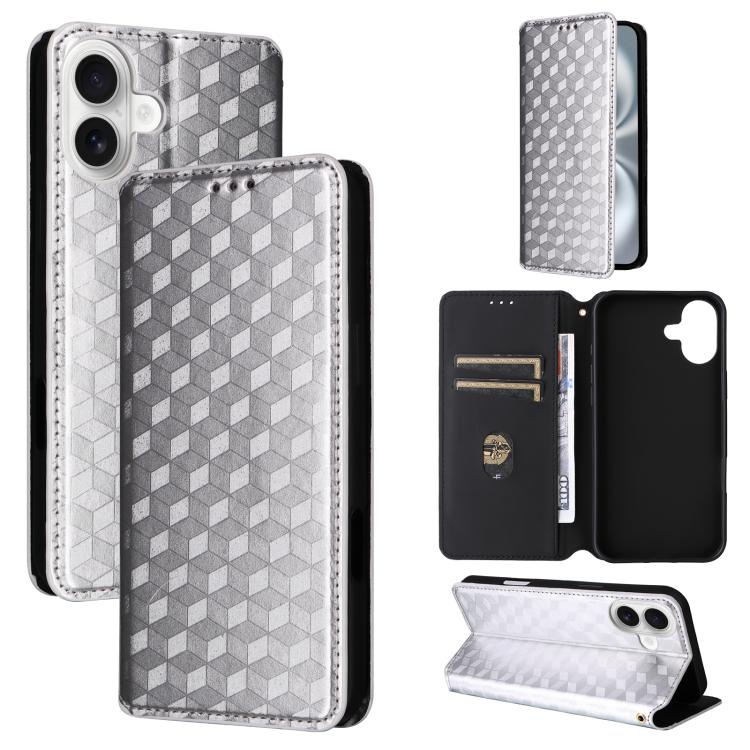 Cubic Grid Texture Flip Leather Phone Case