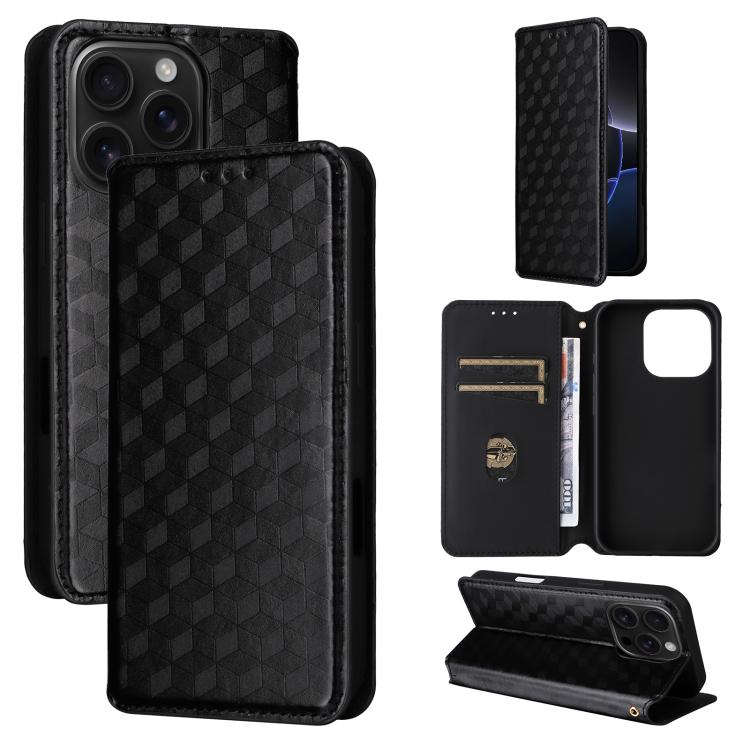 Cubic Grid Texture Flip Leather Phone Case
