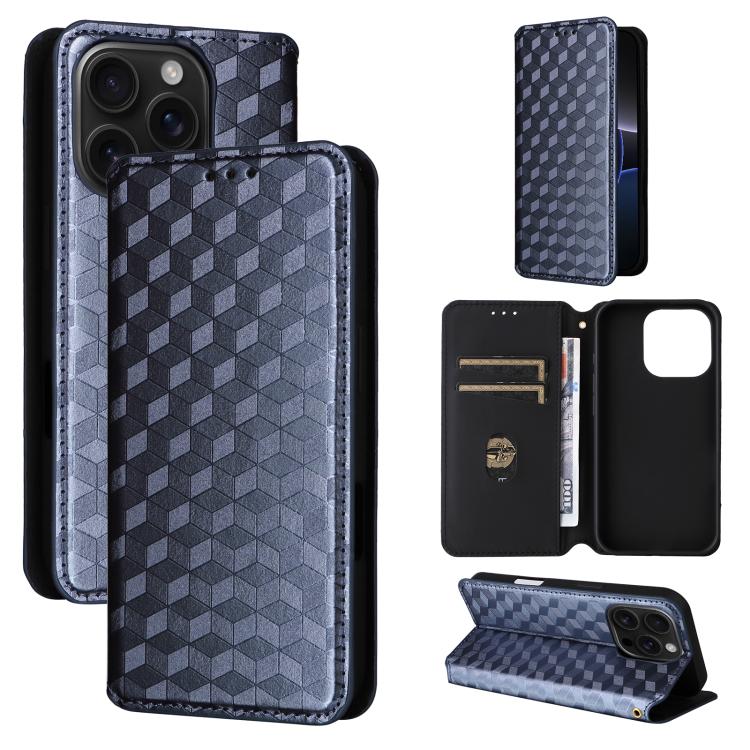Cubic Grid Texture Flip Leather Phone Case