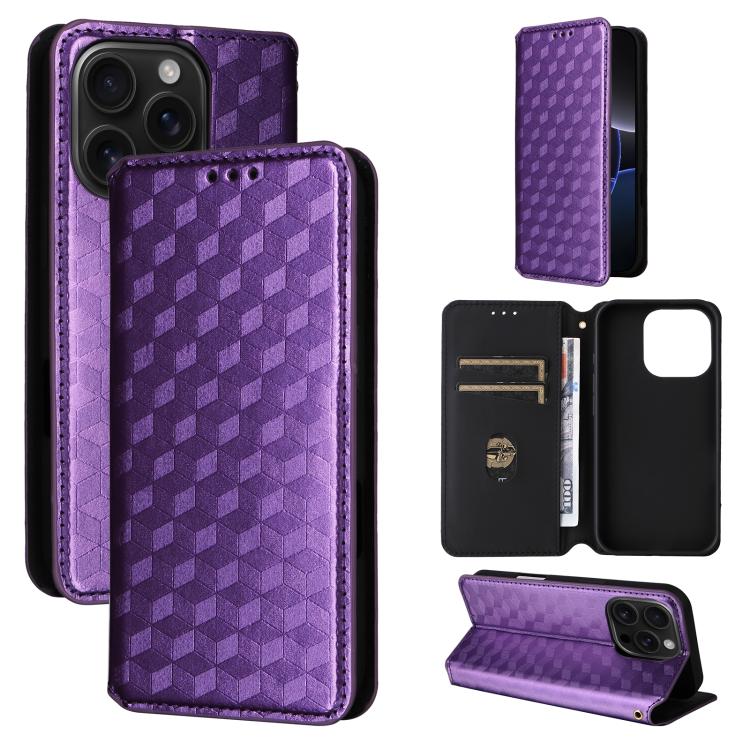 Cubic Grid Texture Flip Leather Phone Case