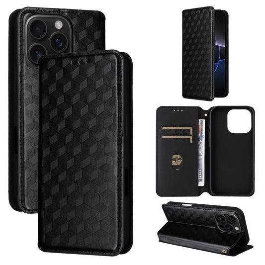 Cubic Grid Texture Flip Leather Phone Case