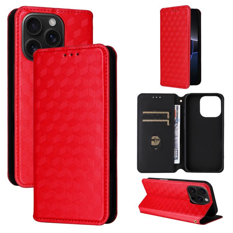 Cubic Grid Texture Flip Leather Phone Case
