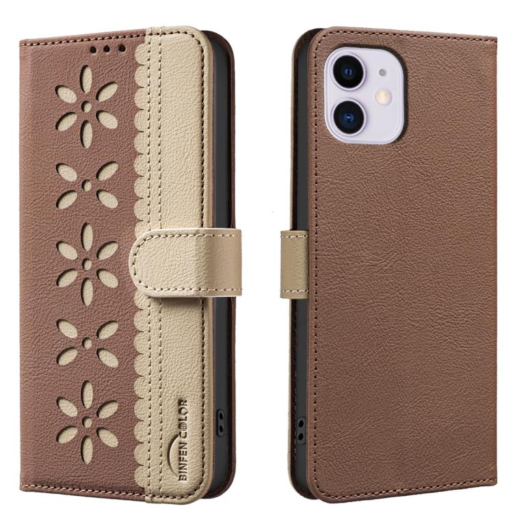 Splicing Color Hollow Flower Pattern RFID Leather Phone Case
