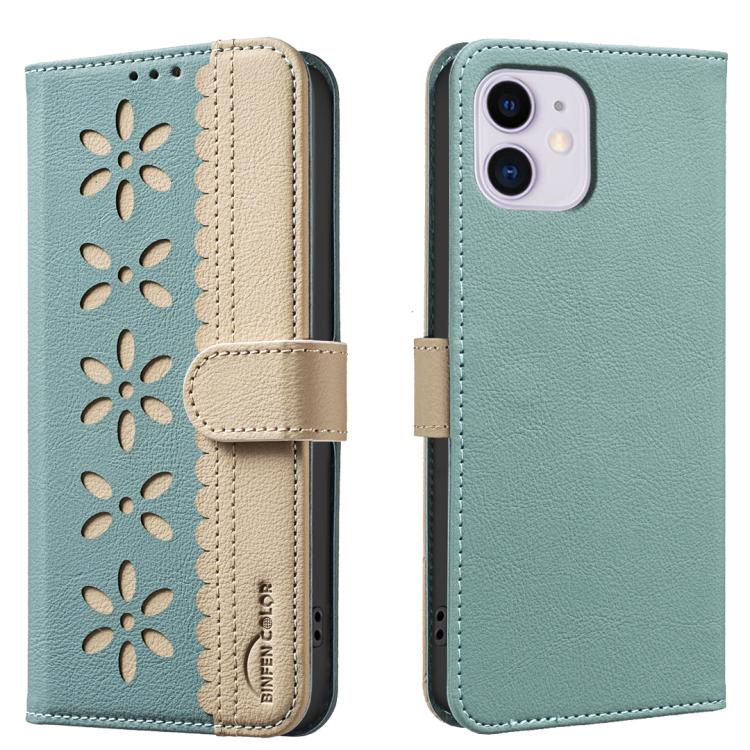 Splicing Color Hollow Flower Pattern RFID Leather Phone Case
